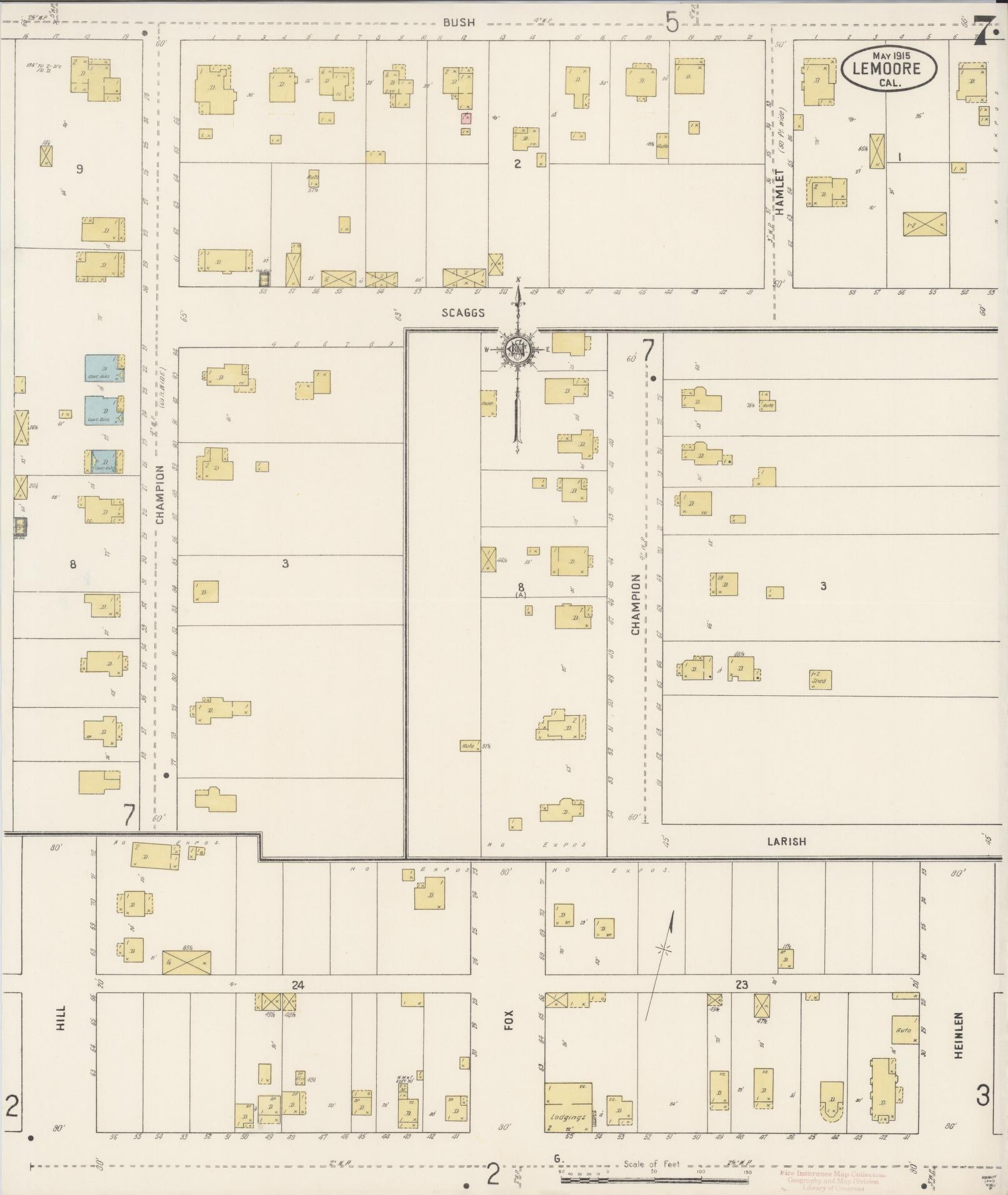 Sanborn Fire Insurance Map from Lemoore, Kings County, California (1915), Sheet #0007 - Historic Sanborn Fire Insurance Map Print, vintage old map wall art, antique decor, genealogy gift, California California map