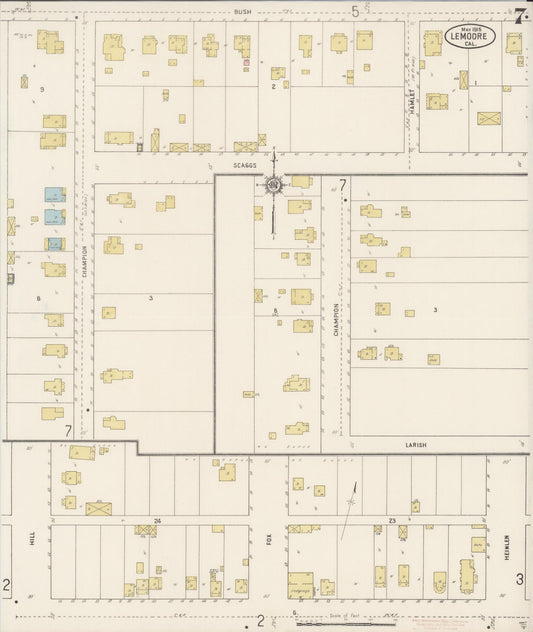 Sanborn Fire Insurance Map from Lemoore, Kings County, California (1915), Sheet #0007 - Historic Sanborn Fire Insurance Map Print, vintage old map wall art, antique decor, genealogy gift, California California map