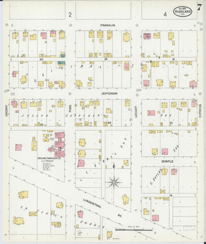 Sanborn Fire Insurance Map from Highland, Madison County, Illinois (1899), Sheet #0007 - Historic Sanborn Fire Insurance Map Print, vintage old map wall art, antique decor, genealogy gift, Illinois Illinois map