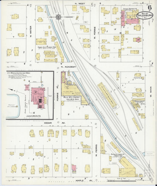 Sanborn Fire Insurance Map from Galesburg, Knox County, Illinois (1911), Sheet #0006 - Historic Sanborn Fire Insurance Map Print, vintage old map wall art, antique decor, genealogy gift, Illinois Illinois map