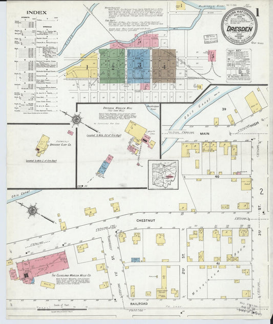Sanborn Fire Insurance Map from Dresden, Muskingum County, Ohio (1918), Sheet #0001 - Historic Sanborn Fire Insurance Map Print, vintage old map wall art, antique decor, genealogy gift, Ohio Ohio map