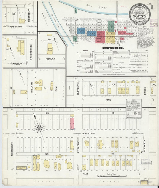 Sanborn Fire Insurance Map from Kenova, Wayne County, West Virginia (1909), Sheet #0001 - Complete Map Set gallery image, historic Sanborn map, vintage wall art, West Virginia West Virginia