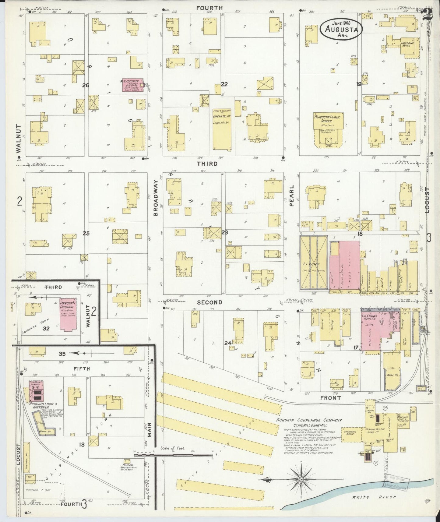Sanborn Fire Insurance Map from Augusta, Woodruff County, Arkansas (1908), Sheet #0002 - Complete Map Set gallery image, historic Sanborn map, vintage wall art, Arkansas Arkansas