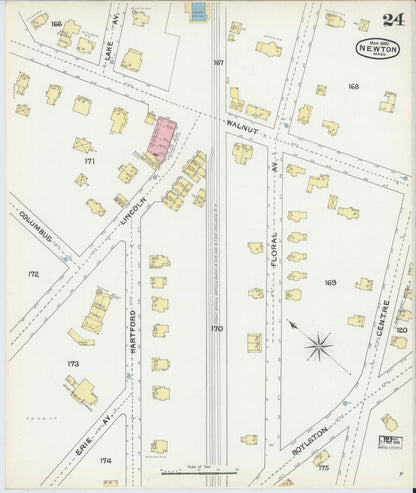 Sanborn Fire Insurance Map from Newton, Middlesex County, Massachusetts (1892), Sheet #0024 - Complete Map Set gallery image, historic Sanborn map, vintage wall art, Massachusetts Massachusetts