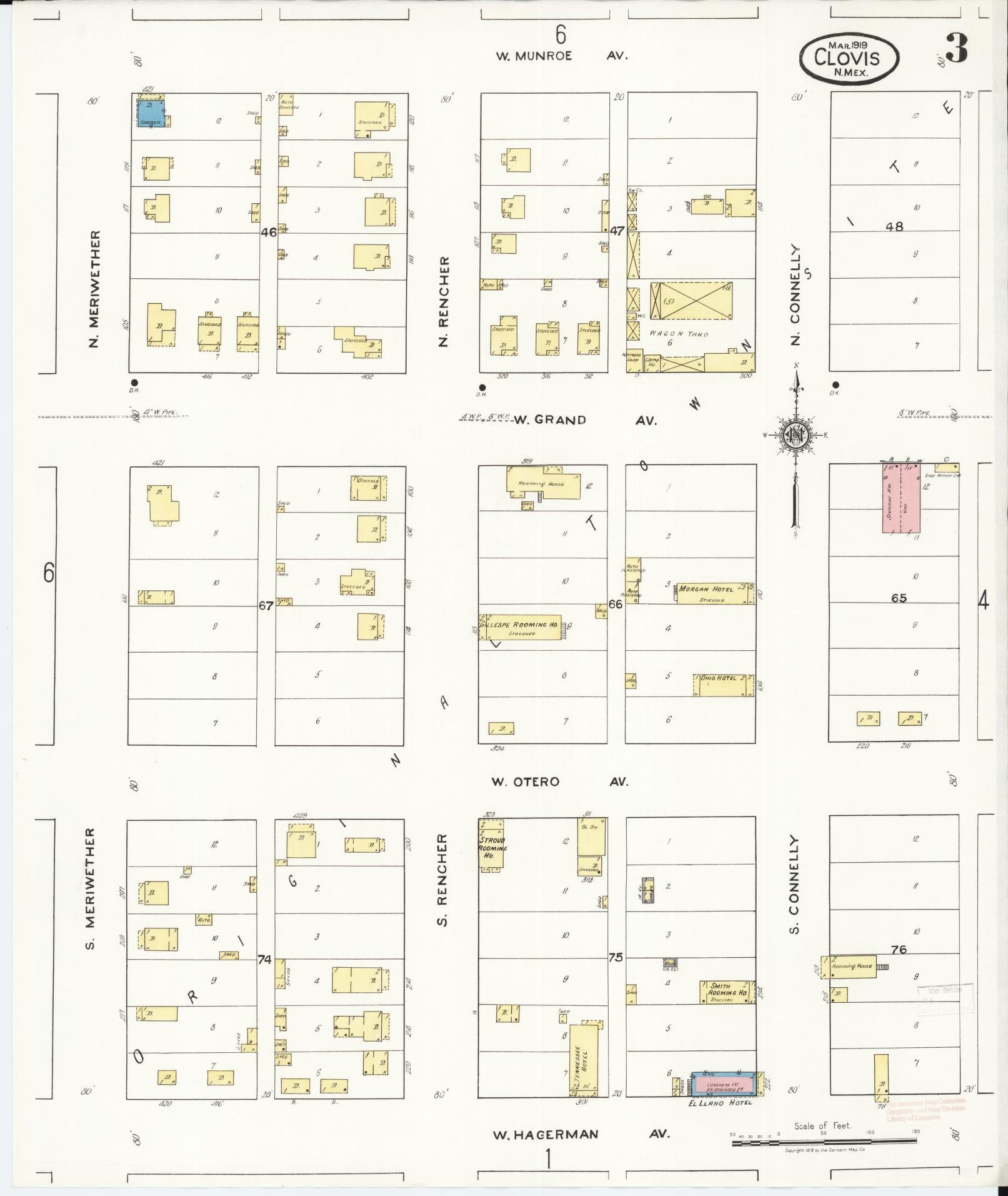 Sanborn Fire Insurance Map from Clovis, Curry County, New Mexico (1919), Sheet #0003 - Historic Sanborn Fire Insurance Map Print, vintage old map wall art, antique decor, genealogy gift, New Mexico New Mexico map