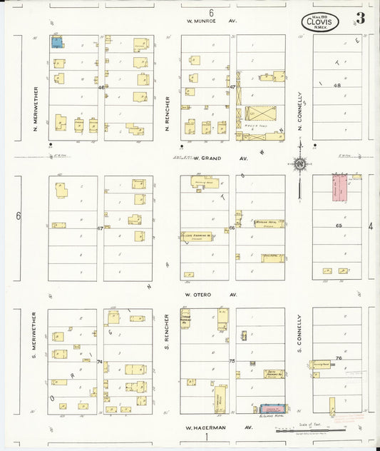 Sanborn Fire Insurance Map from Clovis, Curry County, New Mexico (1919), Sheet #0003 - Historic Sanborn Fire Insurance Map Print, vintage old map wall art, antique decor, genealogy gift, New Mexico New Mexico map