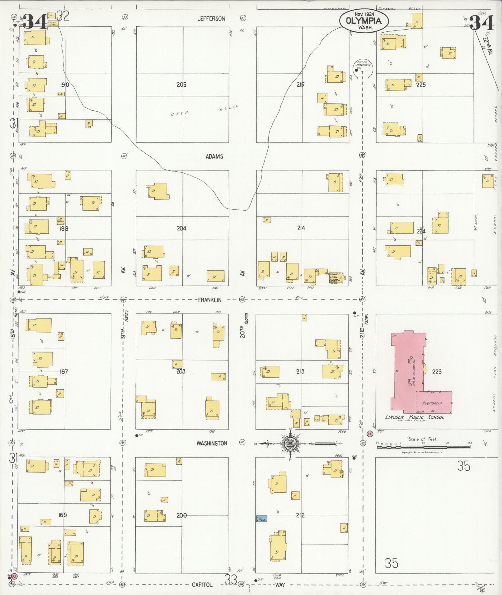 Sanborn Fire Insurance Map from Olympia, Thurston County, Washington (1924), Sheet #0034 - Historic Sanborn Fire Insurance Map Print, vintage old map wall art, antique decor, genealogy gift, Washington Washington map