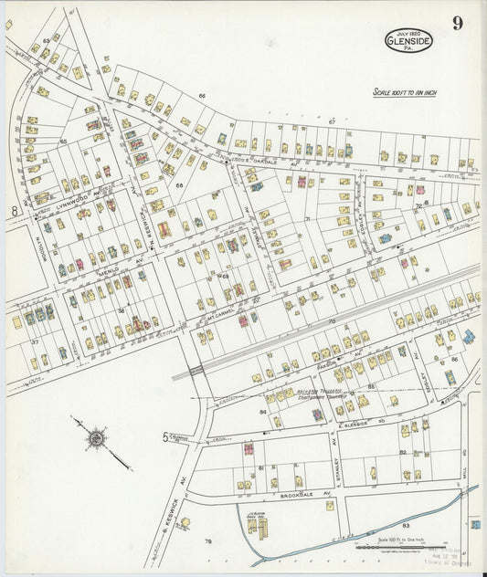 Sanborn Fire Insurance Map from Glenside, Montgomery County, Pennsylvania (1920), Sheet #0009 - Historic Sanborn Fire Insurance Map Print, vintage old map wall art, antique decor, genealogy gift, Pennsylvania Pennsylvania map