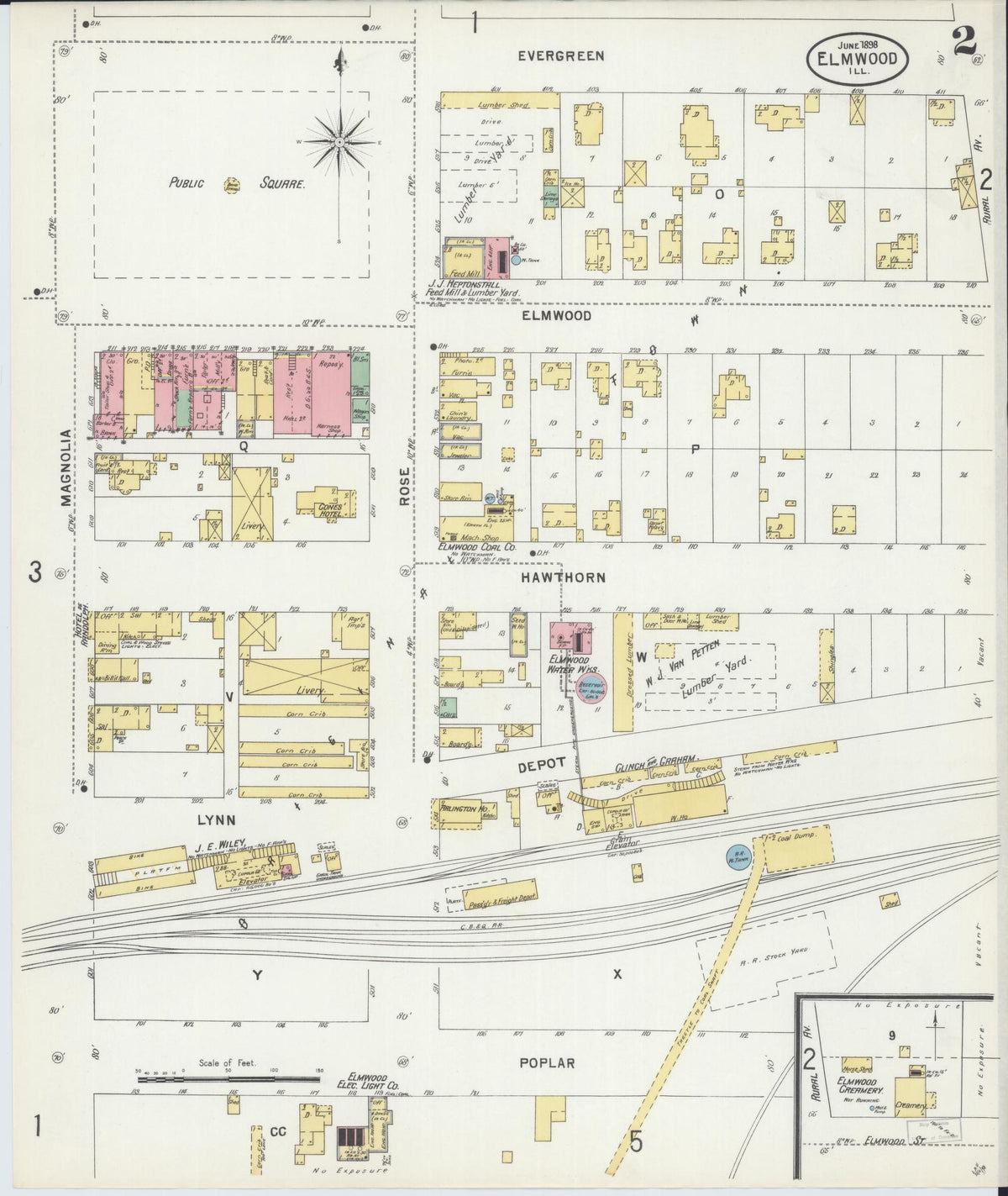 Sanborn Fire Insurance Map from Elmwood, Peoria County, Illinois (1898), Sheet #0002 - Complete Map Set gallery image, historic Sanborn map, vintage wall art, Illinois Illinois