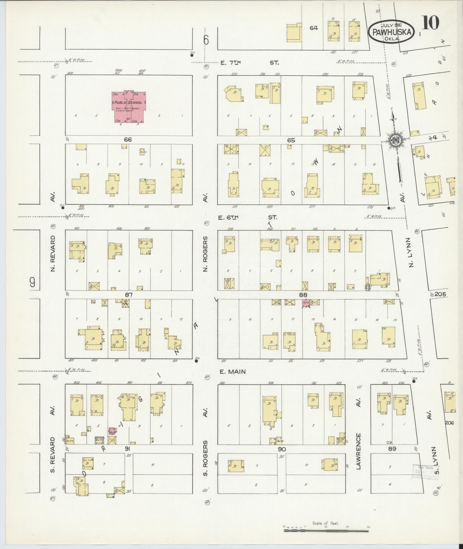Sanborn Fire Insurance Map from Pawhuska, Osage County, Oklahoma (1916), Sheet #0010 - Complete Map Set gallery image, historic Sanborn map, vintage wall art, Oklahoma Oklahoma