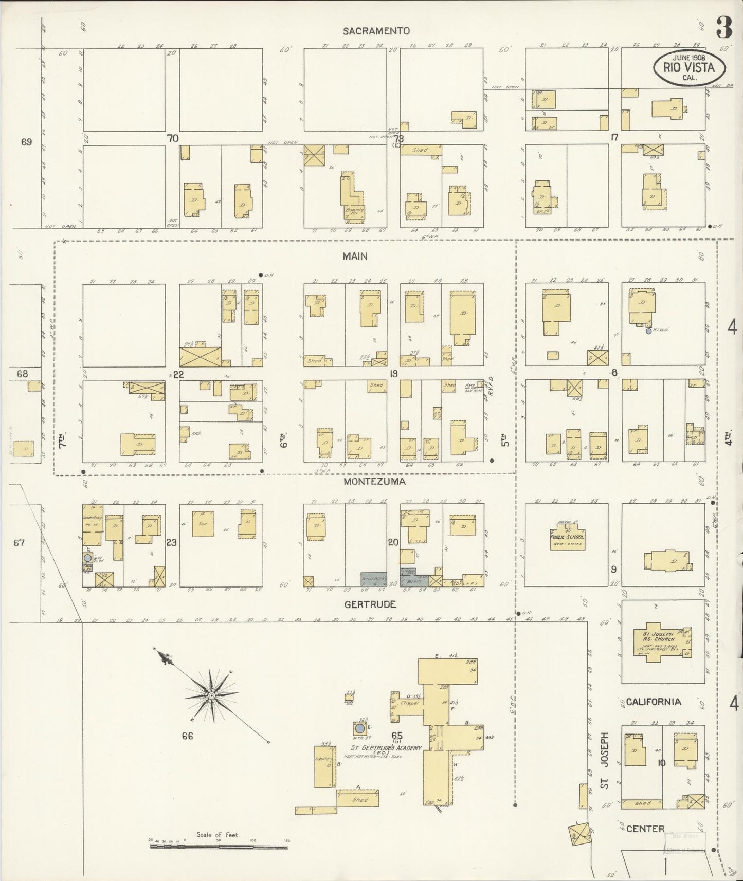 Sanborn Fire Insurance Map from Rio Vista, Solano County, California (1908), Sheet #0003 - Complete Map Set gallery image, historic Sanborn map, vintage wall art, California California