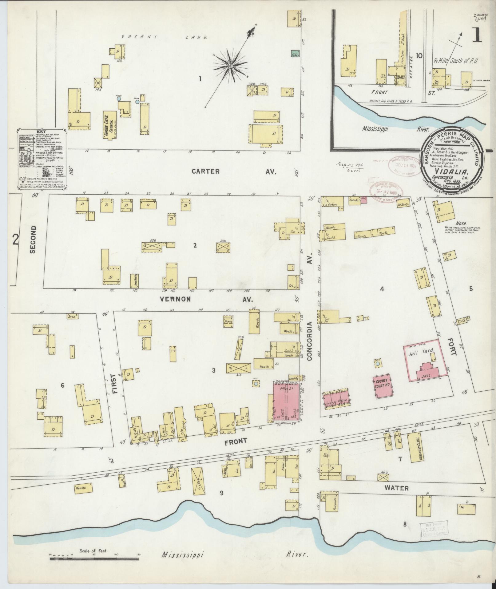 Sanborn Fire Insurance Map from Vidalia, Concordia Parish, Louisiana. (1899) – Historic Sanborn Fire Insurance Map Print
