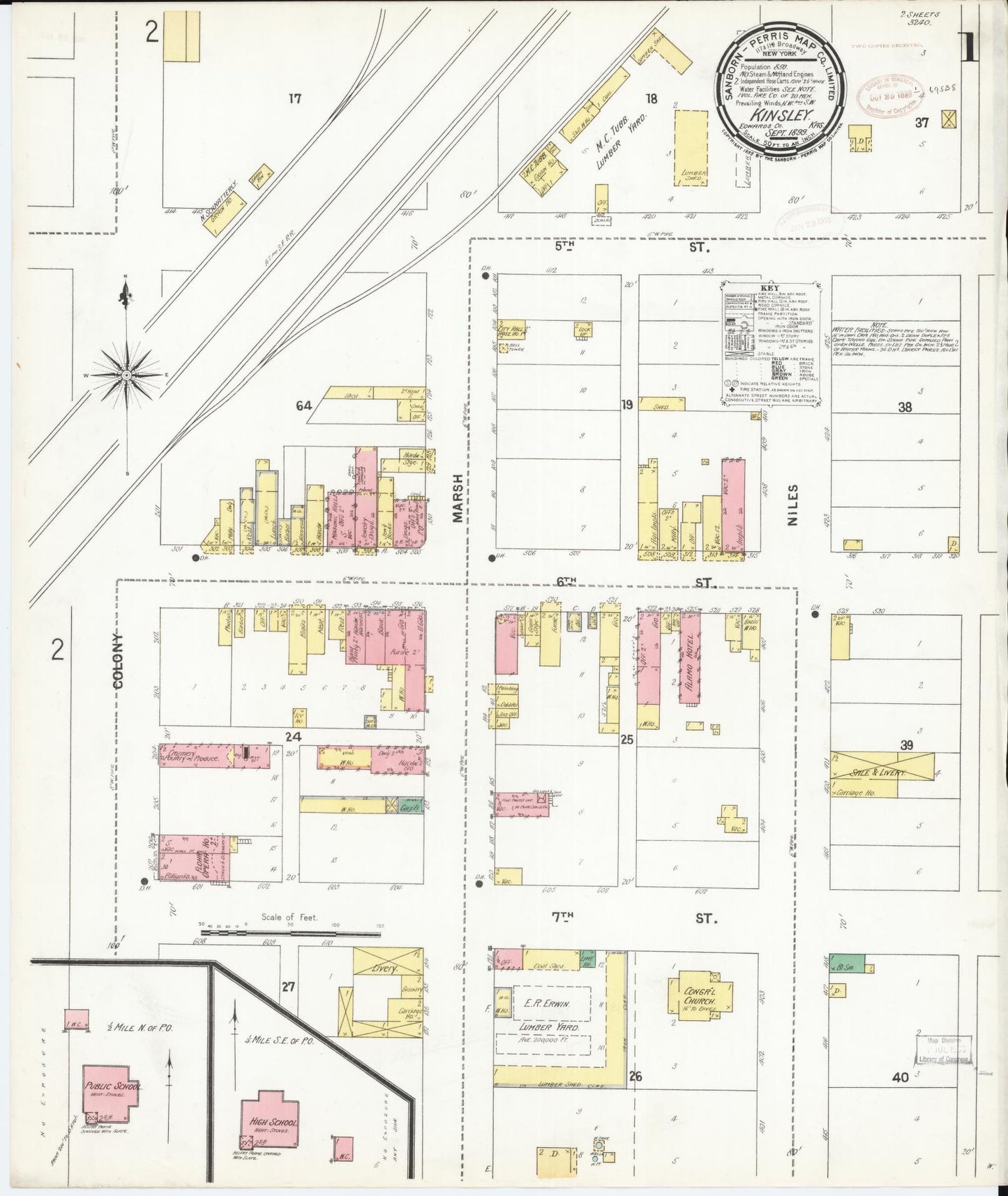 Sanborn Fire Insurance Map from Kinsley, Edwards County, Kansas (1899), Sheet #0001 - Complete Map Set gallery image, historic Sanborn map, vintage wall art, Kansas Kansas