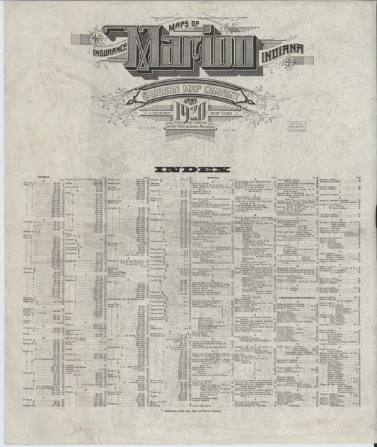 Sanborn Fire Insurance Map from Marion, Grant County, Indiana (1920), Sheet #0001 - Historic Sanborn Fire Insurance Map Print, vintage old map wall art, antique decor, genealogy gift, Indiana Indiana map