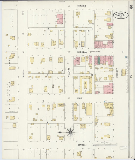 Sanborn Fire Insurance Map from Tower Hill, Shelby County, Illinois (1906), Sheet #0003 - Historic Sanborn Fire Insurance Map Print, vintage old map wall art, antique decor, genealogy gift, Illinois Illinois map