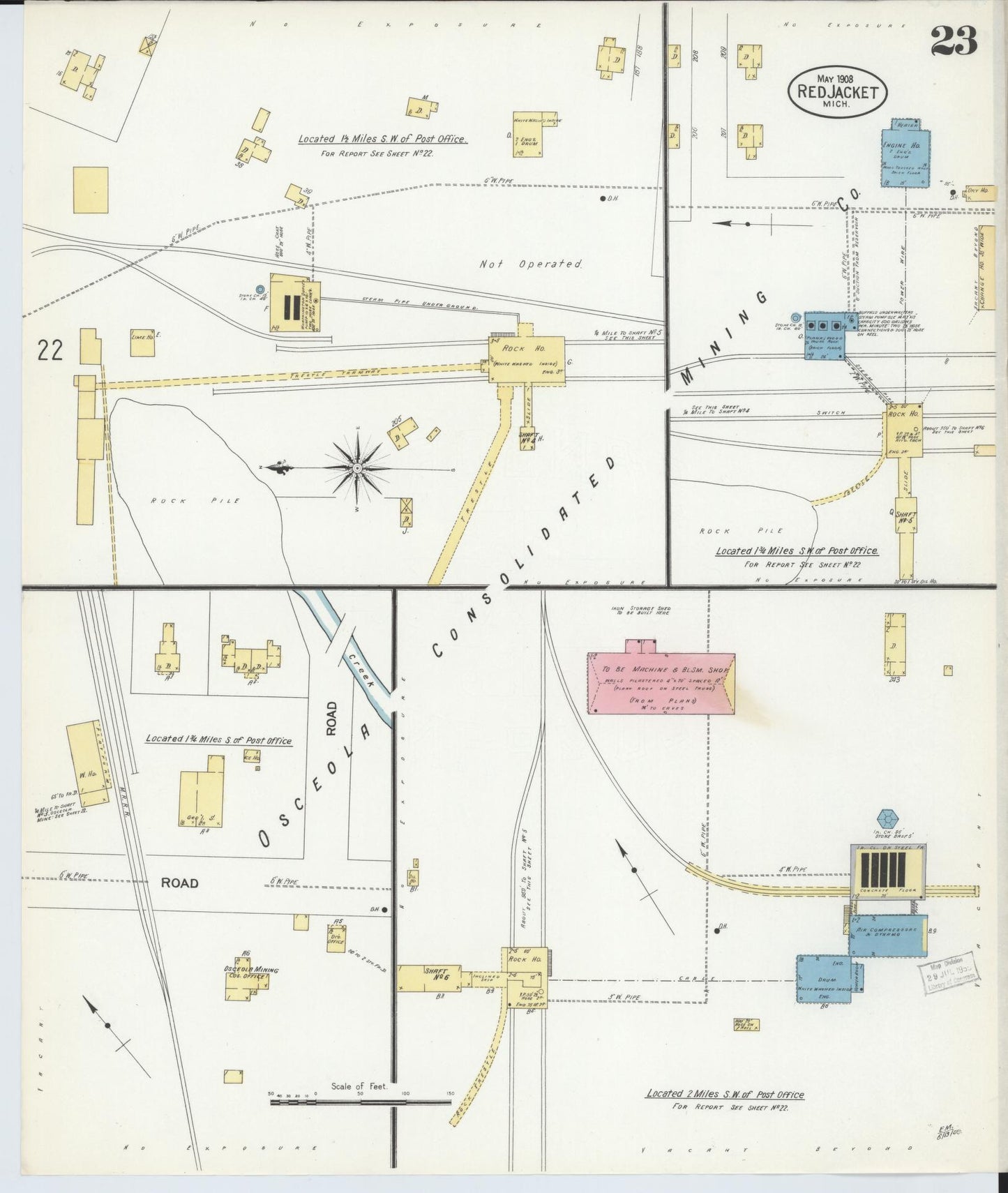 Sanborn Fire Insurance Map from Red Jacket, Houghton County, Michigan (1908), Sheet #0023 - Complete Map Set gallery image, historic Sanborn map, vintage wall art, Michigan Michigan