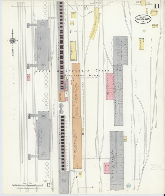 Sanborn Fire Insurance Map from Woodlawn, Beaver County, Pennsylvania (1911), Sheet #0011 - Historic Sanborn Fire Insurance Map Print, vintage old map wall art, antique decor, genealogy gift, Pennsylvania Pennsylvania map