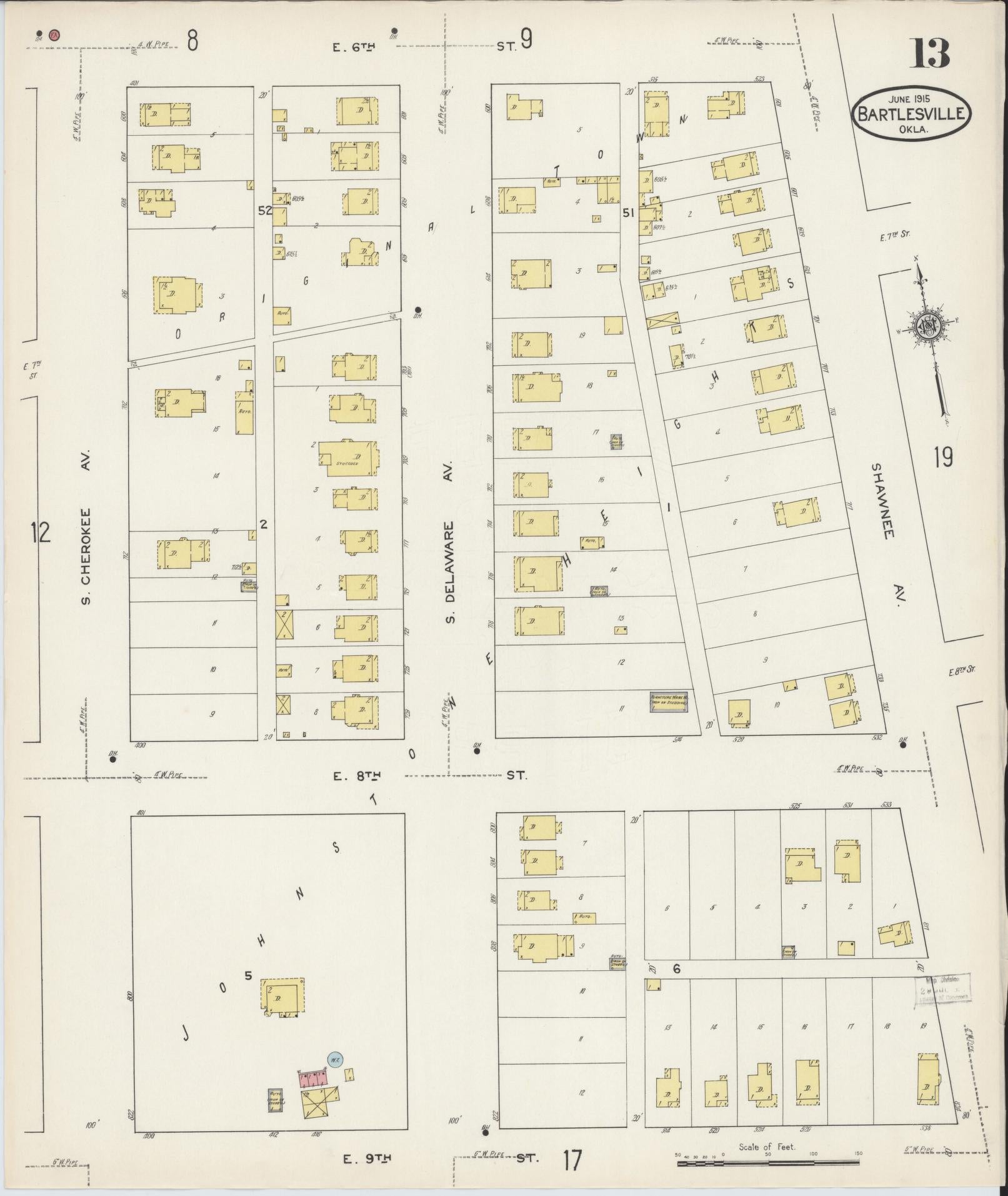 Sanborn Fire Insurance Map from Bartlesville, Washington County, Oklahoma (1915), Sheet #0013 - Complete Map Set gallery image, historic Sanborn map, vintage wall art, Oklahoma Oklahoma