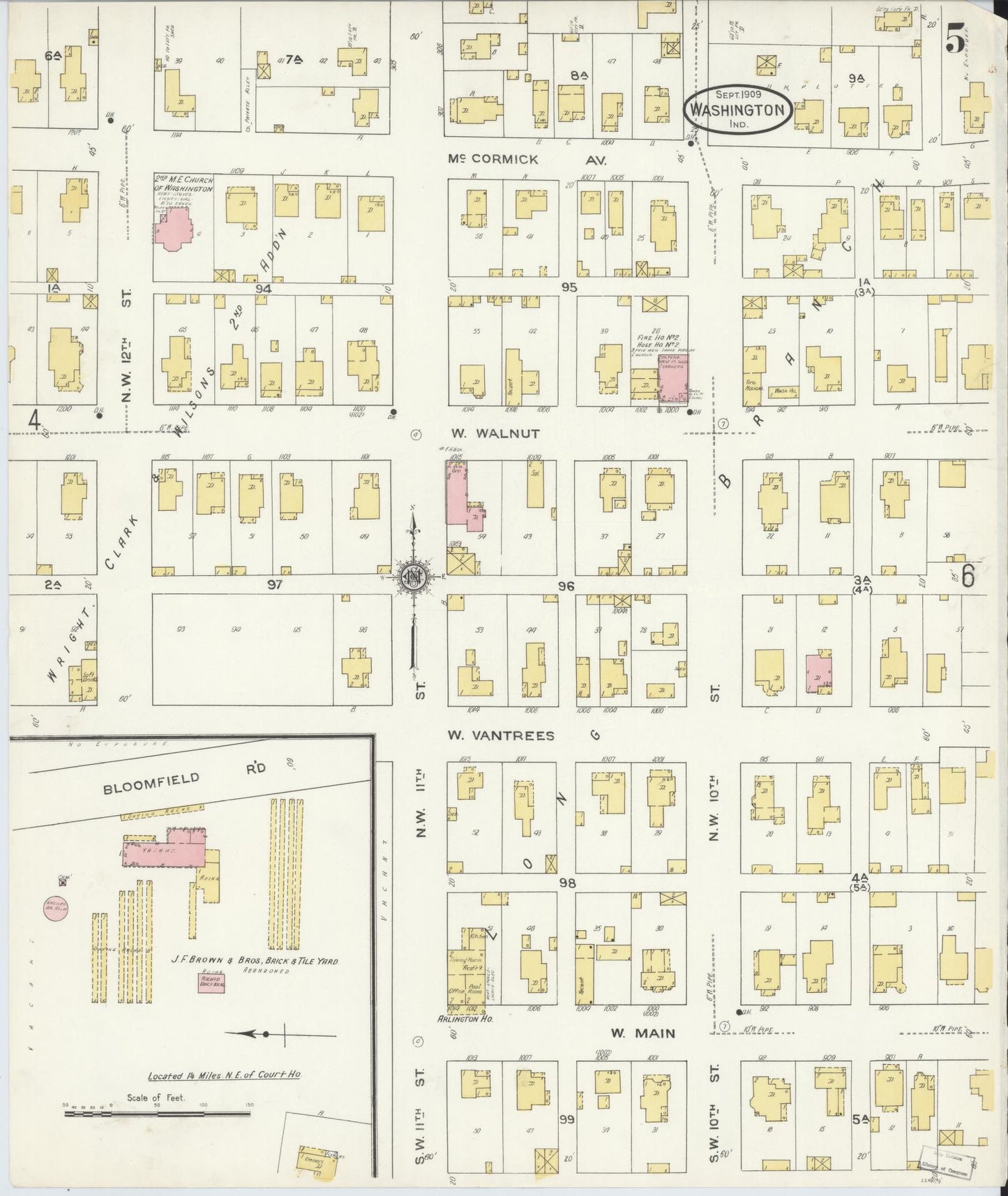 Sanborn Fire Insurance Map from Washington, Daviess County, Indiana (1909), Sheet #0005 - Historic Sanborn Fire Insurance Map Print, vintage old map wall art, antique decor, genealogy gift, Washington Washington map