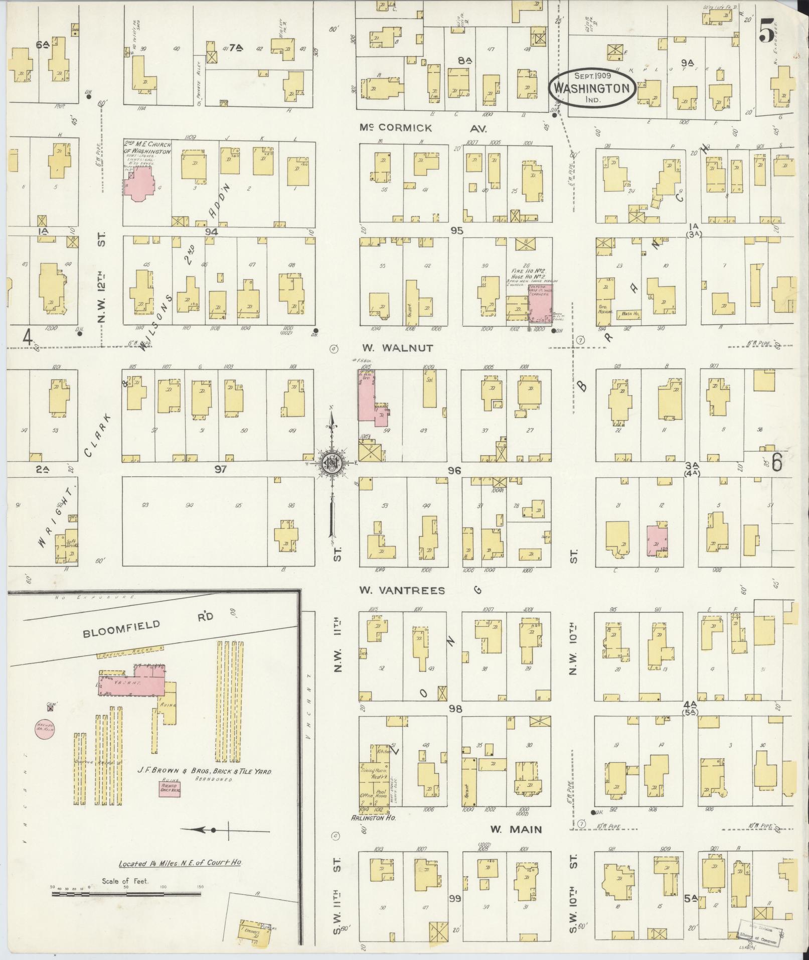 Sanborn Fire Insurance Map from Washington, Daviess County, Indiana (1909), Sheet #0005 - Historic Sanborn Fire Insurance Map Print, vintage old map wall art, antique decor, genealogy gift, Washington Washington map