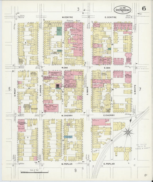 Sanborn Fire Insurance Map from Shenandoah, Schuylkill County, Pennsylvania (1908), Sheet #0006 - Historic Sanborn Fire Insurance Map Print, vintage old map wall art, antique decor, genealogy gift, Pennsylvania Pennsylvania map