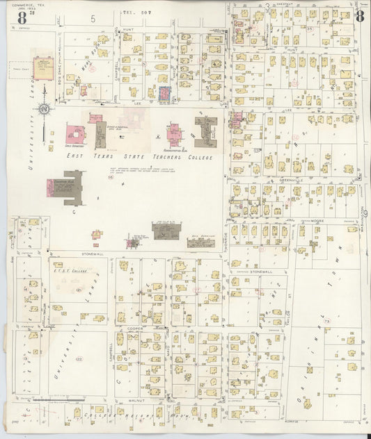 Sanborn Fire Insurance Map from Commerce, Hunt County, Texas (1940), Sheet #0008 - Historic Sanborn Fire Insurance Map Print, vintage old map wall art, antique decor, genealogy gift, Texas Texas map