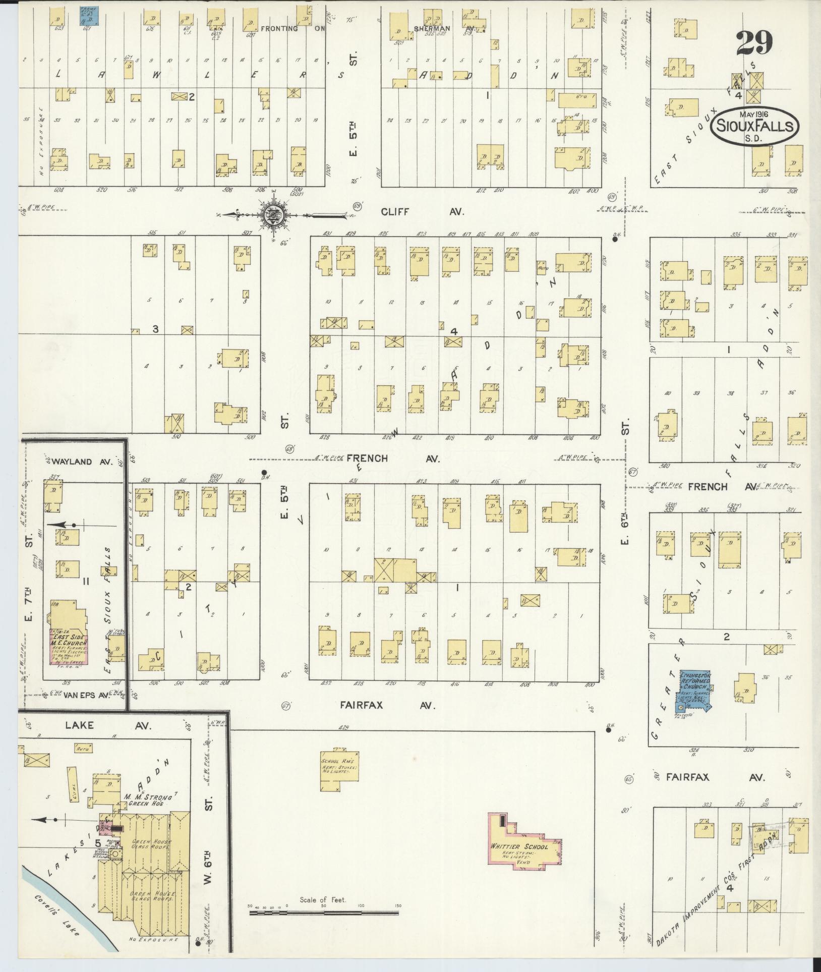Sanborn Fire Insurance Map from Sioux Falls, Minnehaha County, South Dakota (1916), Sheet #0029 - Complete Map Set gallery image, historic Sanborn map, vintage wall art, South Dakota South Dakota