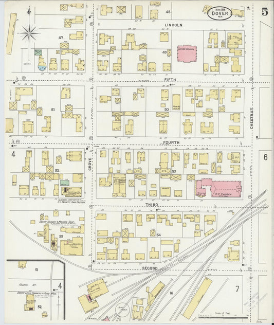 Sanborn Fire Insurance Map from Dover, Strafford County, New Hampshire (1898), Sheet #0005 - Historic Sanborn Fire Insurance Map Print, vintage old map wall art, antique decor, genealogy gift, New Hampshire New Hampshire map