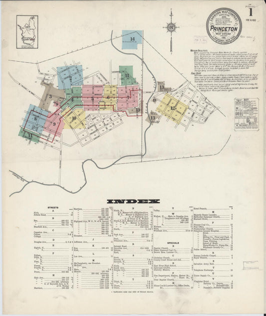 Sanborn Fire Insurance Map from Princeton, Mercer County, West Virginia (1915), Sheet #0001 - Complete Map Set gallery image, historic Sanborn map, vintage wall art, West Virginia West Virginia