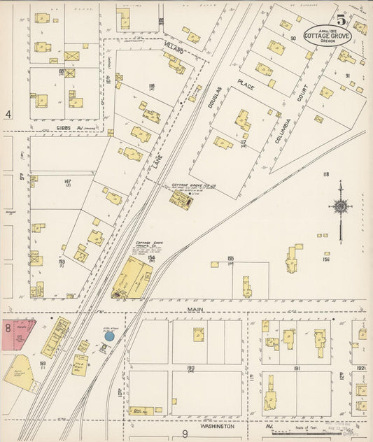 Sanborn Fire Insurance Map from Cottage Grove, Lane County, Oregon (1912), Sheet #0005 - Historic Sanborn Fire Insurance Map Print, vintage old map wall art, antique decor, genealogy gift, Oregon Oregon map