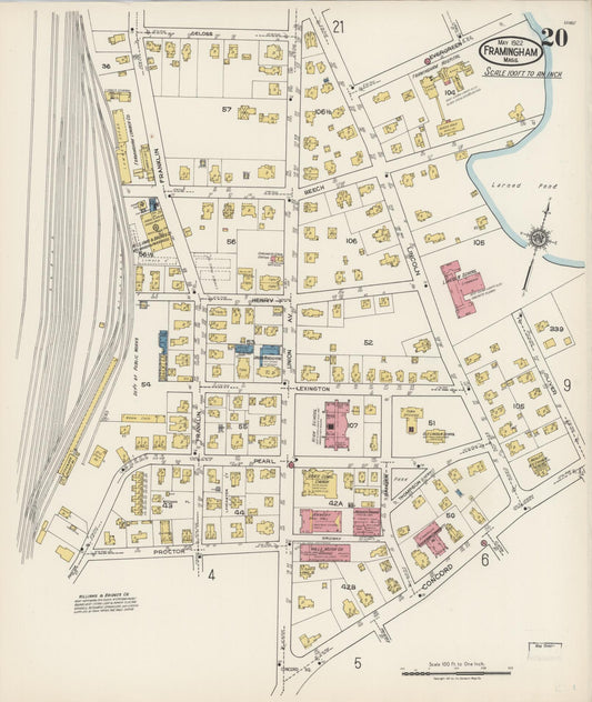 Sanborn Fire Insurance Map from Framingham, Middlesex County, Massachusetts (1922), Sheet #0020 - Historic Sanborn Fire Insurance Map Print, vintage old map wall art, antique decor, genealogy gift, Massachusetts Massachusetts map