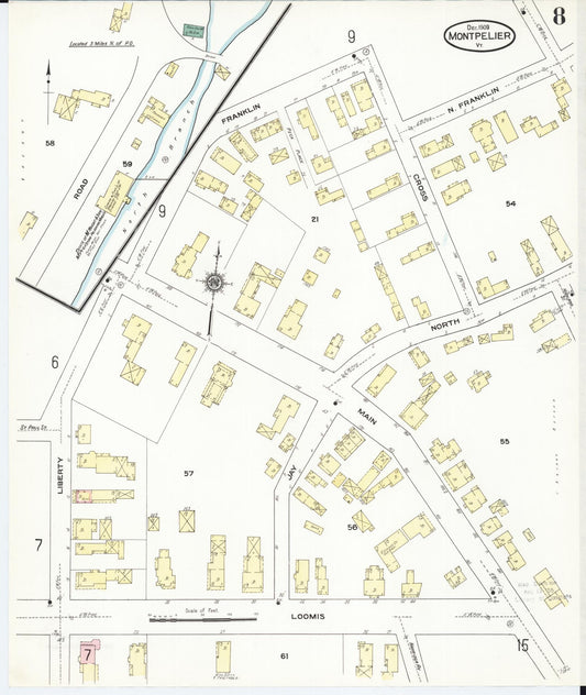 Sanborn Fire Insurance Map from Montpelier, Washington County, Vermont (1909), Sheet #0008 - Historic Sanborn Fire Insurance Map Print, vintage old map wall art, antique decor, genealogy gift, Vermont Vermont map
