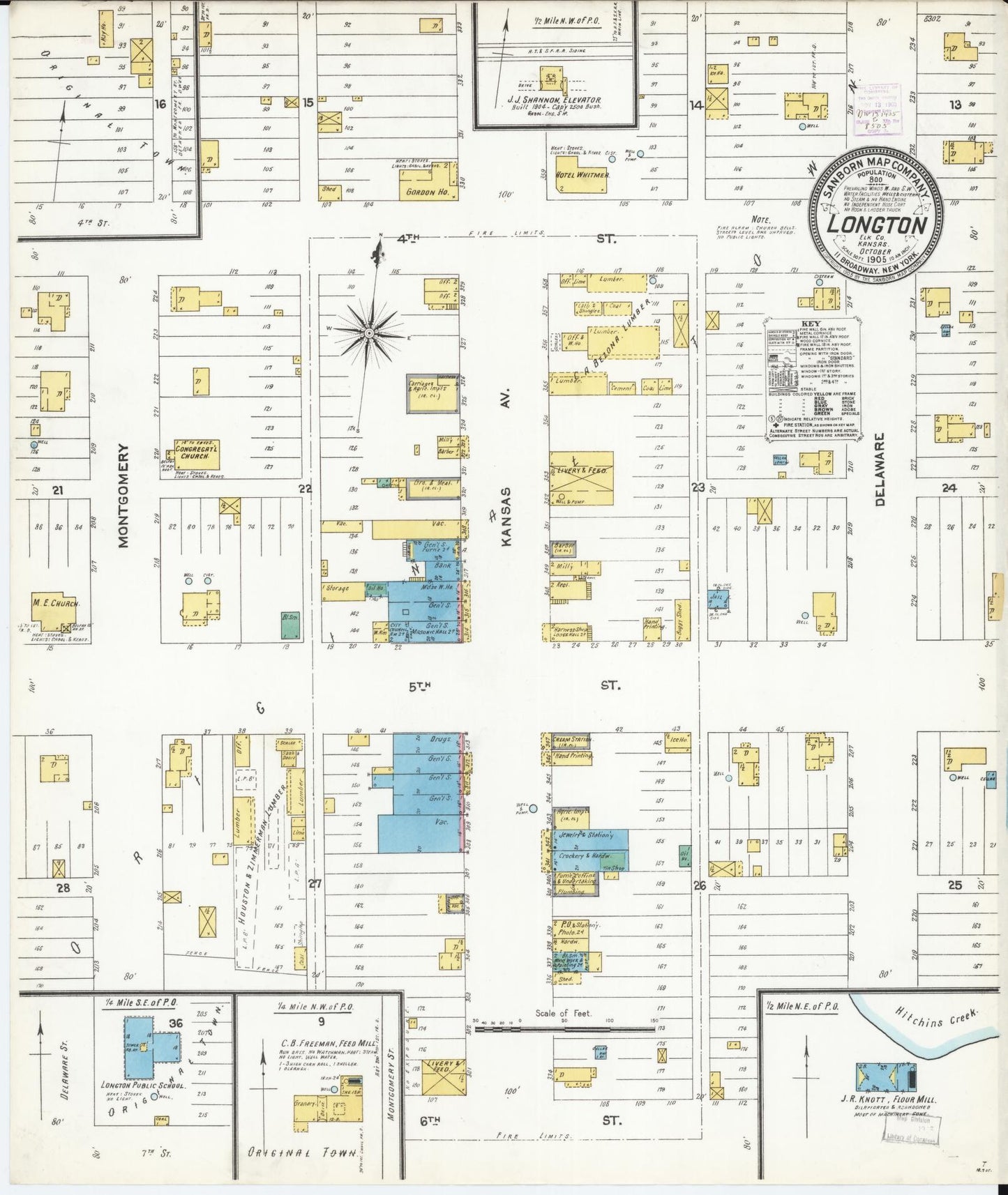 Sanborn Fire Insurance Map from Longton, Elk County, Kansas (1905), Sheet #0001 - Historic Sanborn Fire Insurance Map Print, vintage old map wall art, antique decor, genealogy gift, Kansas Kansas map