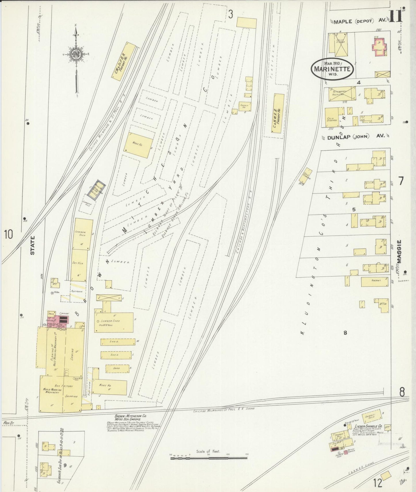 Sanborn Fire Insurance Map from Marinette, Marinette County, Wisconsin (1910), Sheet #0011 - Complete Map Set gallery image, historic Sanborn map, vintage wall art, Wisconsin Wisconsin