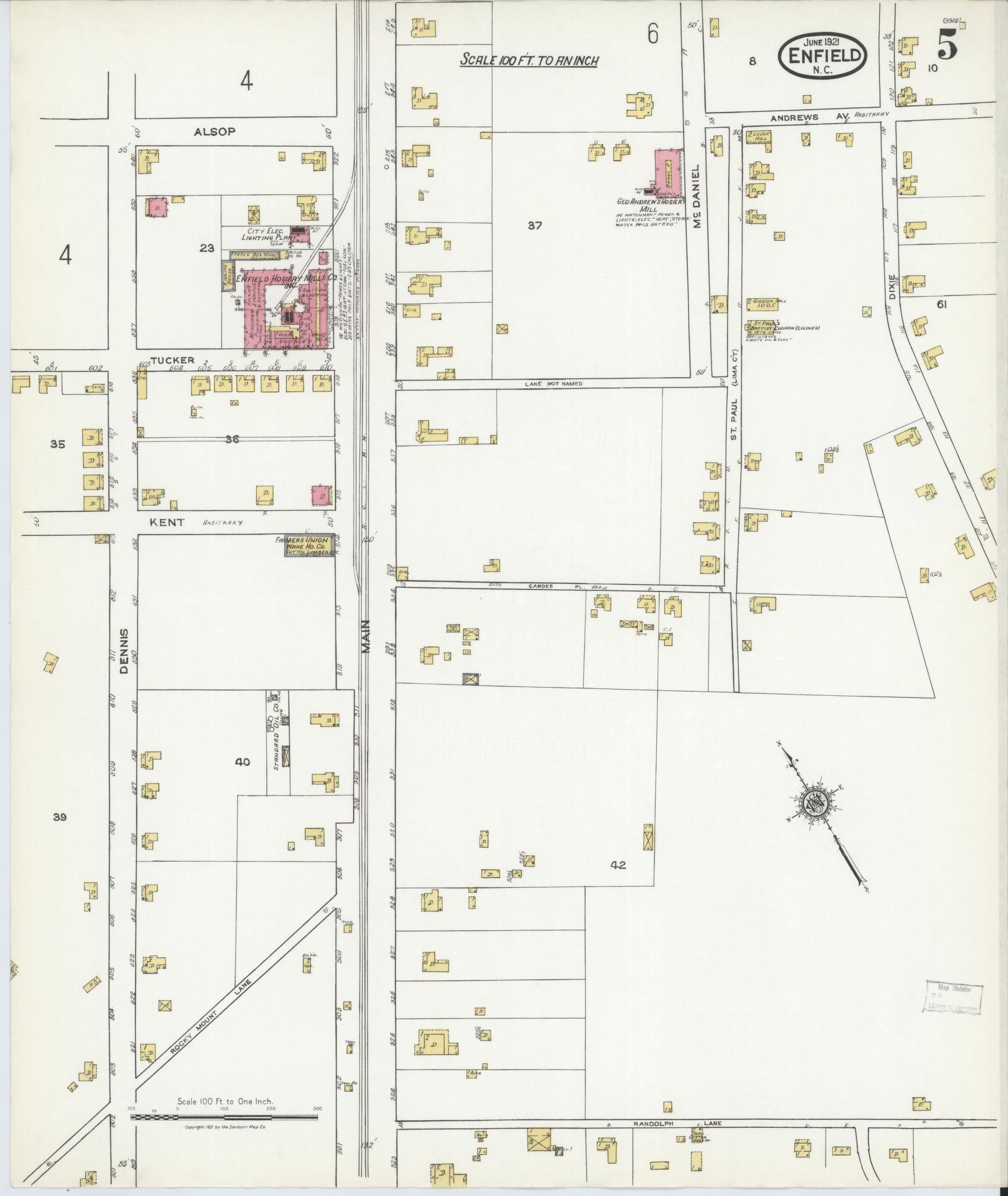 Sanborn Fire Insurance Map from Enfield, Halifax County, North Carolina (1921), Sheet #0005 - Historic Sanborn Fire Insurance Map Print, vintage old map wall art, antique decor, genealogy gift, North Carolina North Carolina map