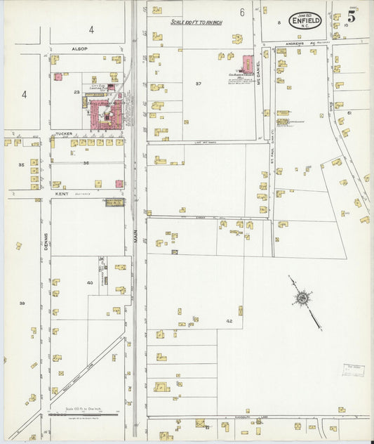 Sanborn Fire Insurance Map from Enfield, Halifax County, North Carolina (1921), Sheet #0005 - Historic Sanborn Fire Insurance Map Print, vintage old map wall art, antique decor, genealogy gift, North Carolina North Carolina map