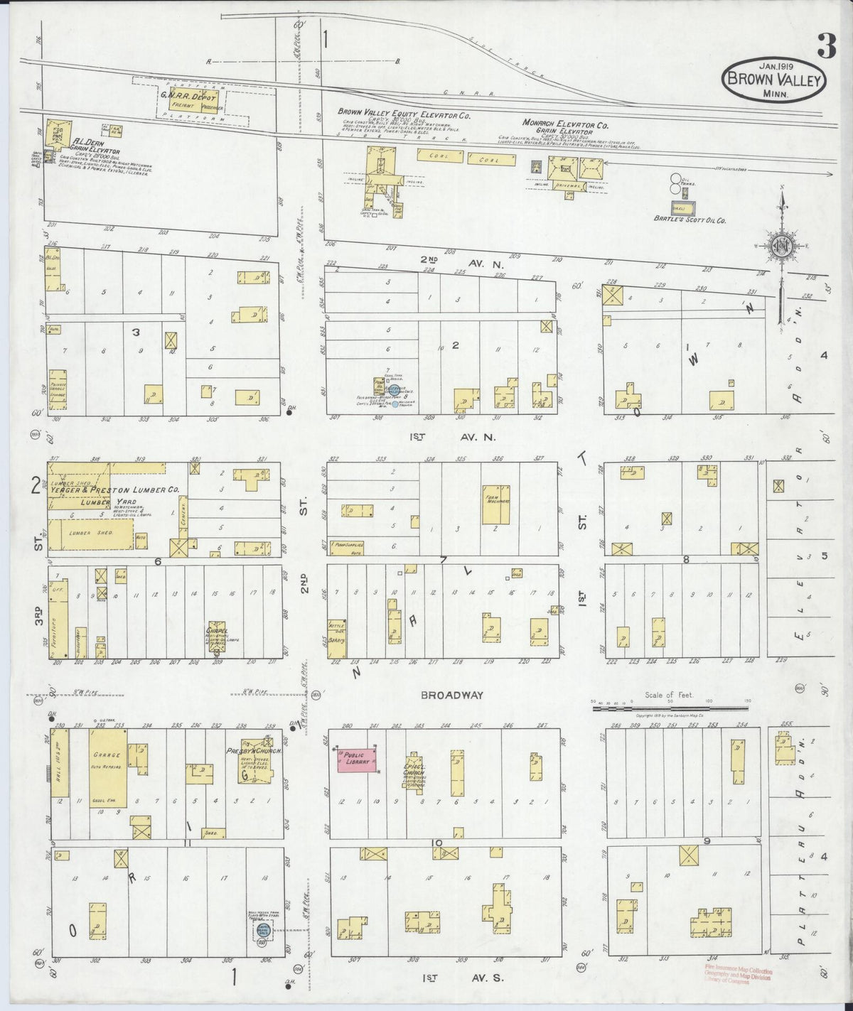Sanborn Fire Insurance Map from Browns Valley, Traverse County, Minnesota (1919), Sheet #0003 - Complete Map Set gallery image, historic Sanborn map, vintage wall art, Minnesota Minnesota