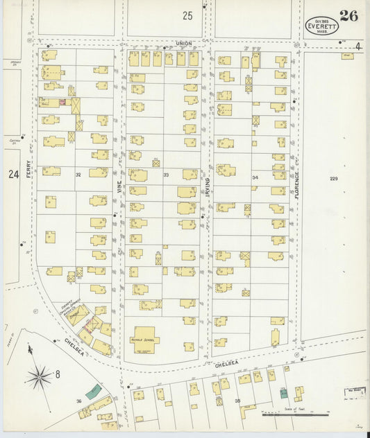 Sanborn Fire Insurance Map from Everett, Middlesex County, Massachusetts (1903), Sheet #0026 - Historic Sanborn Fire Insurance Map Print, vintage old map wall art, antique decor, genealogy gift, Massachusetts Massachusetts map