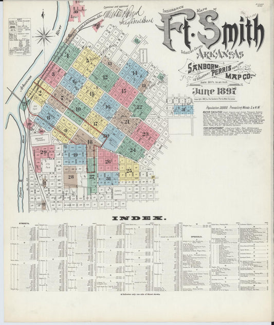 Sanborn Fire Insurance Map from Fort Smith, Sebastian County, Arkansas (1897), Sheet #0001 - Complete Map Set gallery image, historic Sanborn map, vintage wall art, Arkansas Arkansas