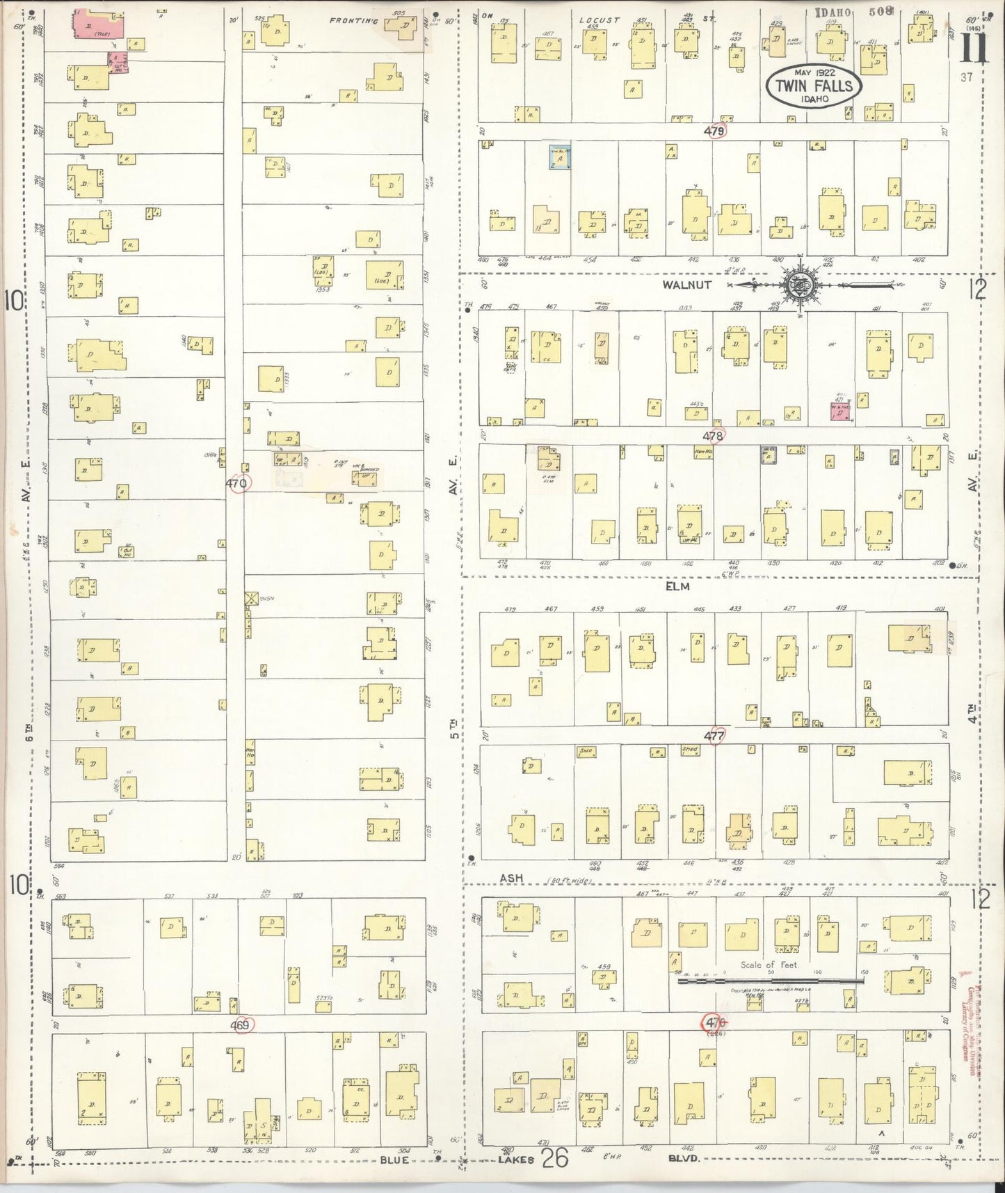 Sanborn Fire Insurance Map from Twin Falls, Twin Falls County, Idaho (1949), Sheet #0011 - Complete Map Set gallery image, historic Sanborn map, vintage wall art, Falls Idaho