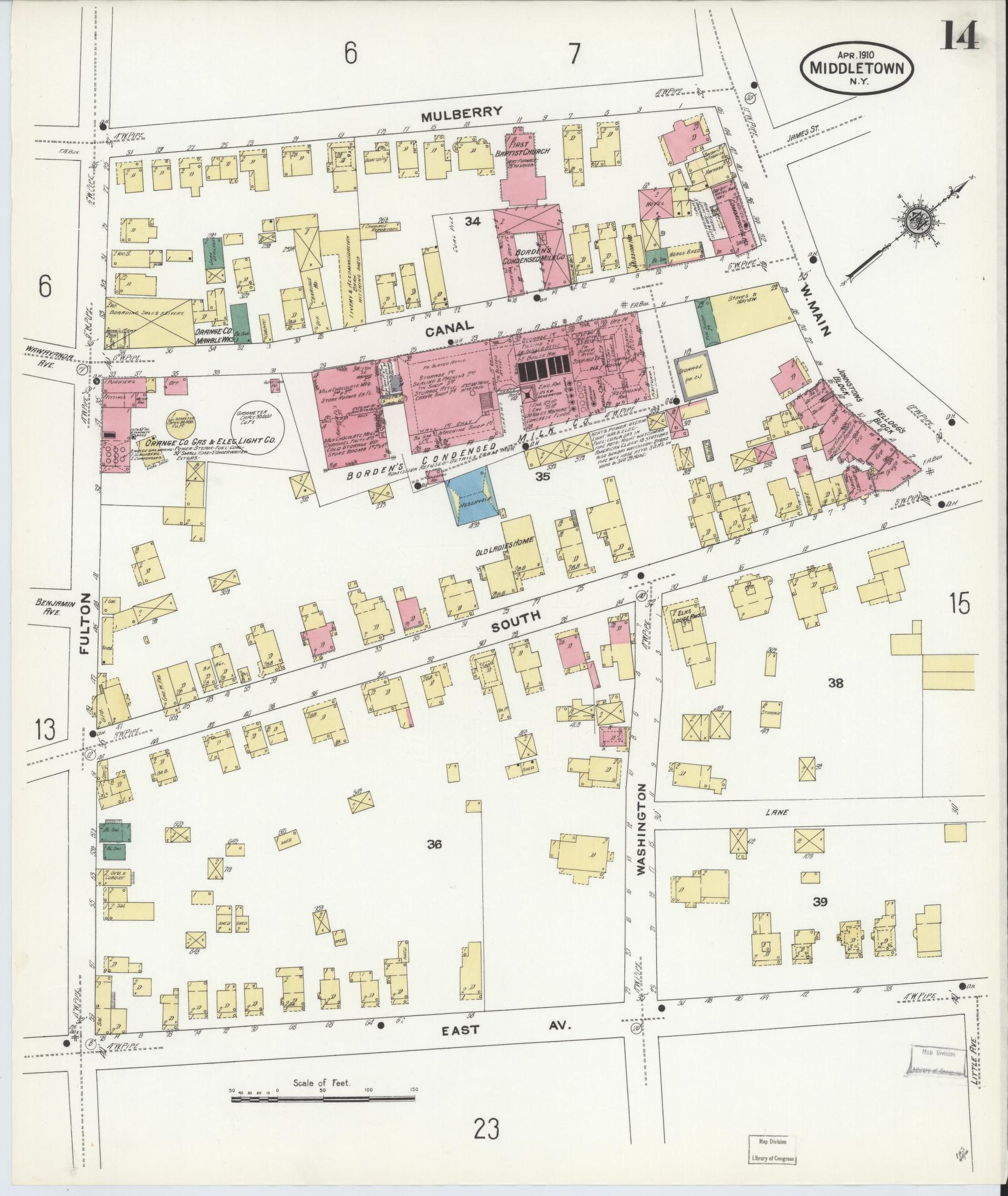 Sanborn Fire Insurance Map from Middletown, Orange County, New York (1910), Sheet #0014 - Complete Map Set gallery image, historic Sanborn map, vintage wall art, New York New York