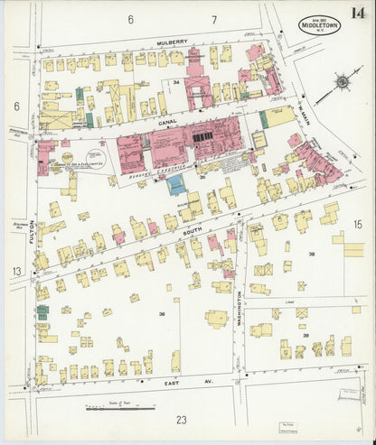 Sanborn Fire Insurance Map from Middletown, Orange County, New York (1910), Sheet #0014 - Complete Map Set gallery image, historic Sanborn map, vintage wall art, New York New York