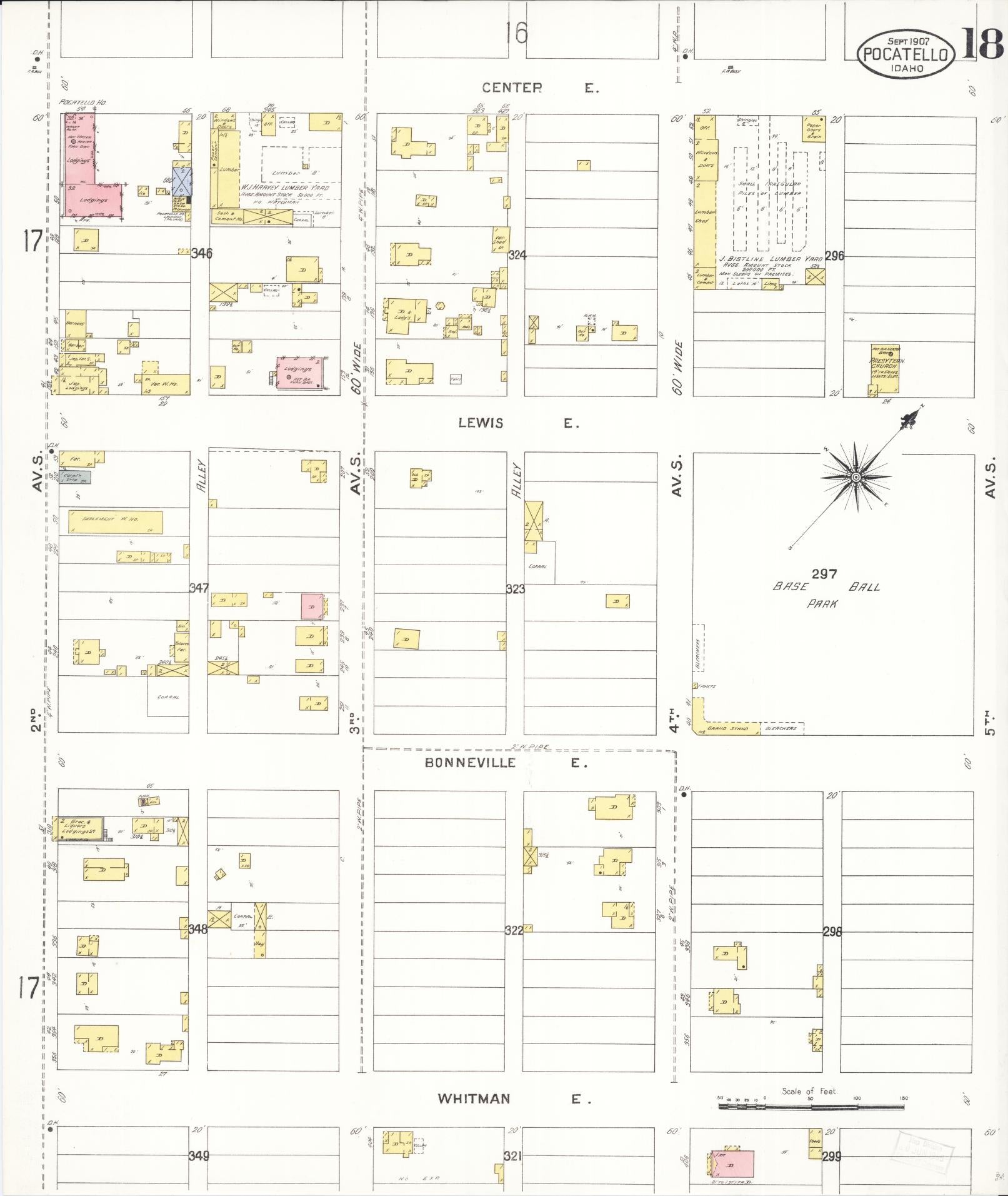 Sanborn Fire Insurance Map from Pocatello, Bannock County, Idaho (1907), Sheet #0018 - Complete Map Set gallery image, historic Sanborn map, vintage wall art, Idaho Idaho