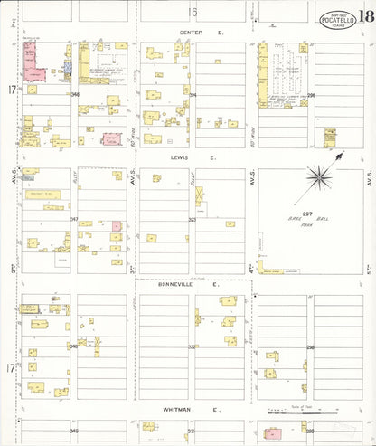 Sanborn Fire Insurance Map from Pocatello, Bannock County, Idaho (1907), Sheet #0018 - Complete Map Set gallery image, historic Sanborn map, vintage wall art, Idaho Idaho