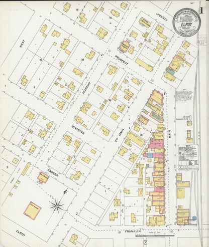Sanborn Fire Insurance Map from Elroy, Juneau County, Wisconsin (1904), Sheet #0001 - Complete Map Set gallery image, historic Sanborn map, vintage wall art, Wisconsin Wisconsin