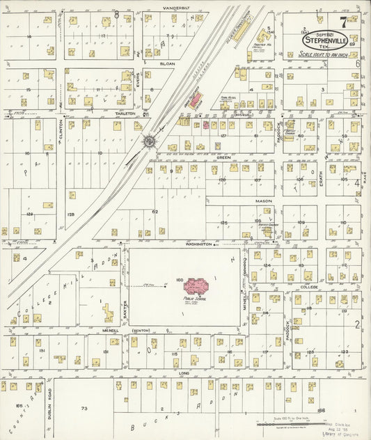Sanborn Fire Insurance Map from Stephenville, Erath County, Texas (1921), Sheet #0007 - Historic Sanborn Fire Insurance Map Print, vintage old map wall art, antique decor, genealogy gift, Texas Texas map