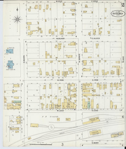 Sanborn Fire Insurance Map from Bessemer, Gogebic County, Michigan (1898), Sheet #0002 - Historic Sanborn Fire Insurance Map Print, vintage old map wall art, antique decor, genealogy gift, Michigan Michigan map