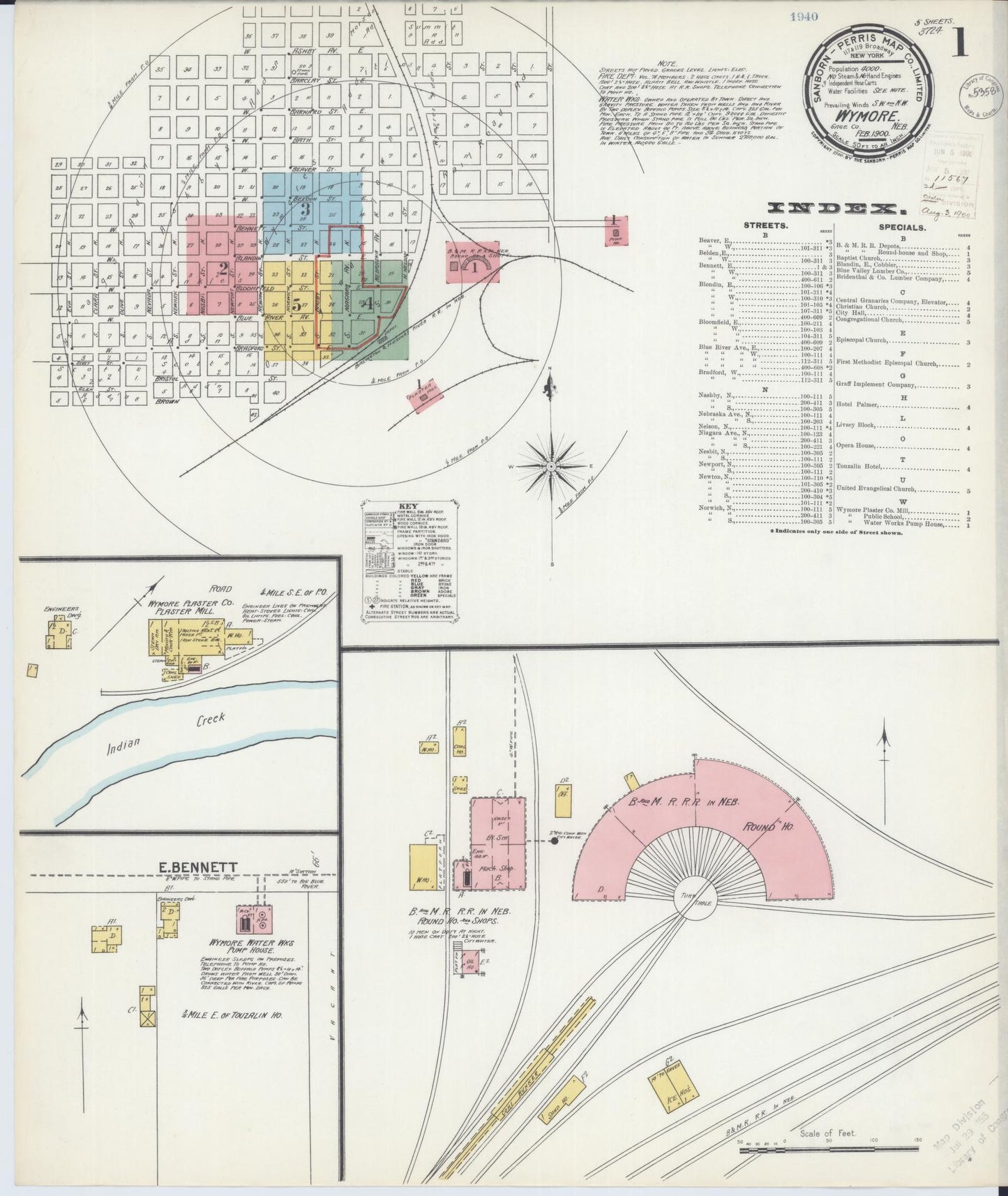 Sanborn Fire Insurance Map from Wymore, Gage County, Nebraska (1900), Sheet #0001 - Complete Map Set gallery image, historic Sanborn map, vintage wall art, Nebraska Nebraska