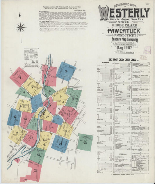 Sanborn Fire Insurance Map from Westerly, Washington County, Rhode Island. (1907) – Historic Sanborn Fire Insurance Map Print