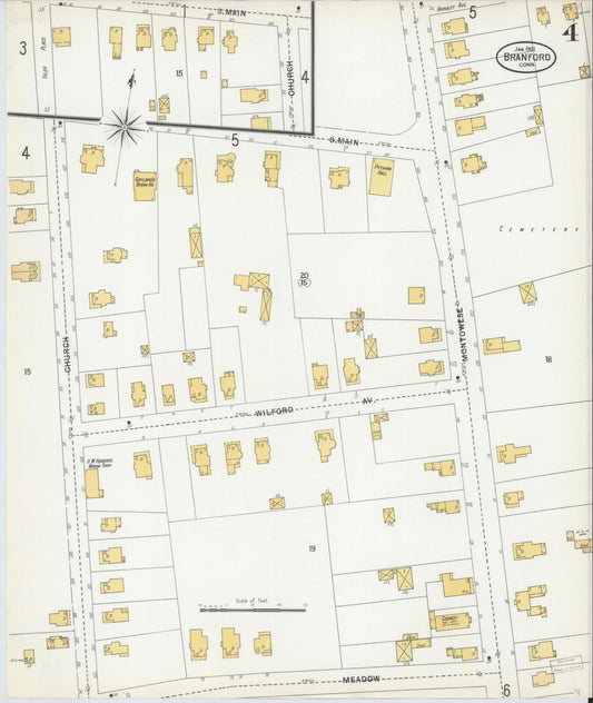 Sanborn Fire Insurance Map from Branford, New Haven County, Connecticut (1901), Sheet #0004 - Historic Sanborn Fire Insurance Map Print, vintage old map wall art, antique decor, genealogy gift, Connecticut Connecticut map